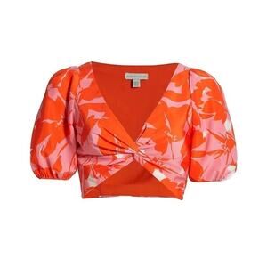 ML Monique Lhuillier Printed Taffeta Crop Top 10